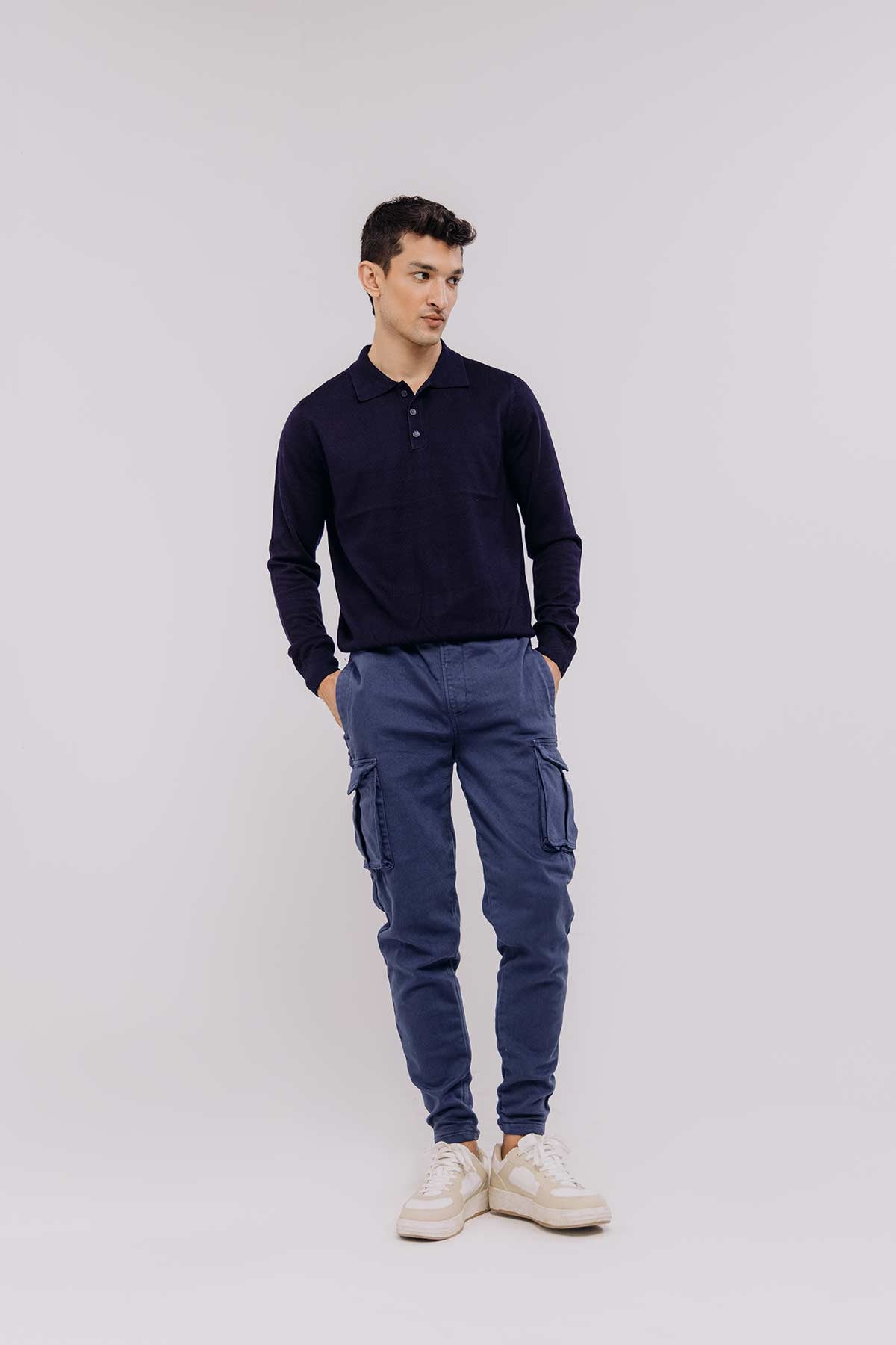 Polo Neck Sweater For Men - Navy
