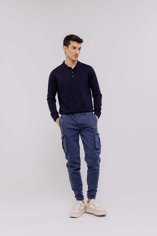 Polo Neck Sweater For Men - Navy