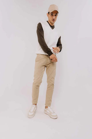 Vest V-Neck Sweater For Men - Ecru