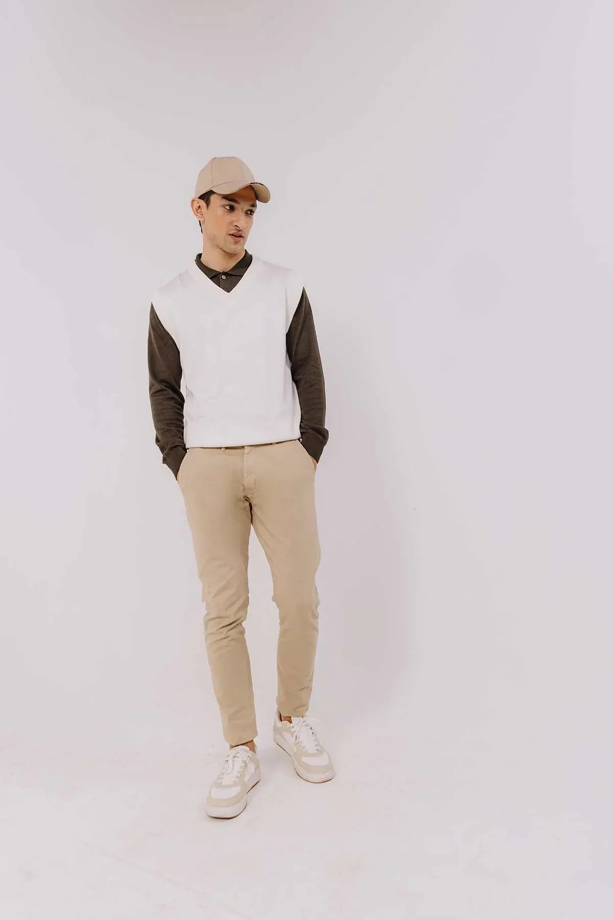 Vest V-Neck Sweater For Men - Ecru
