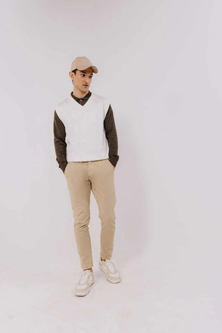 Vest V-Neck Sweater For Men - Ecru