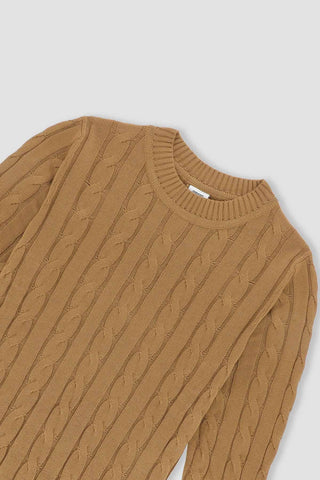 Crew Neck Sweater For Men - Khaki