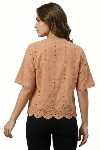 V-Neck Eyelet Top For Women