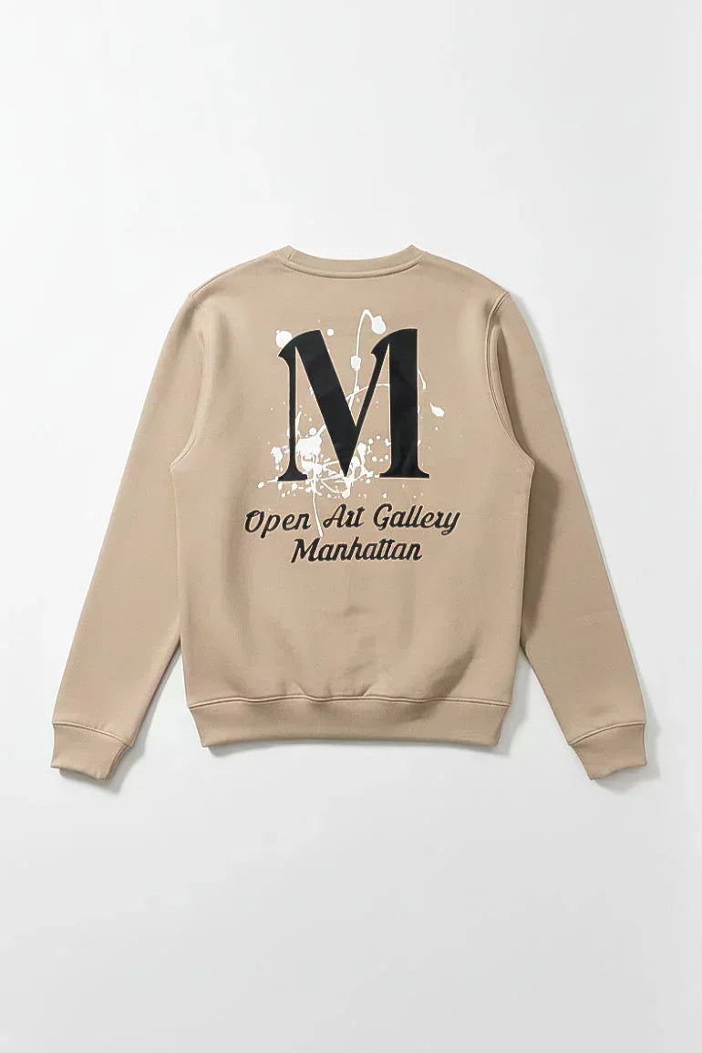 Minimal Logo Crewneck Sweatshirt for Women - Beige - MEME