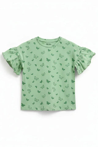 Butterfly Print Ruffle Sleeve T-Shirt for Baby Girl
