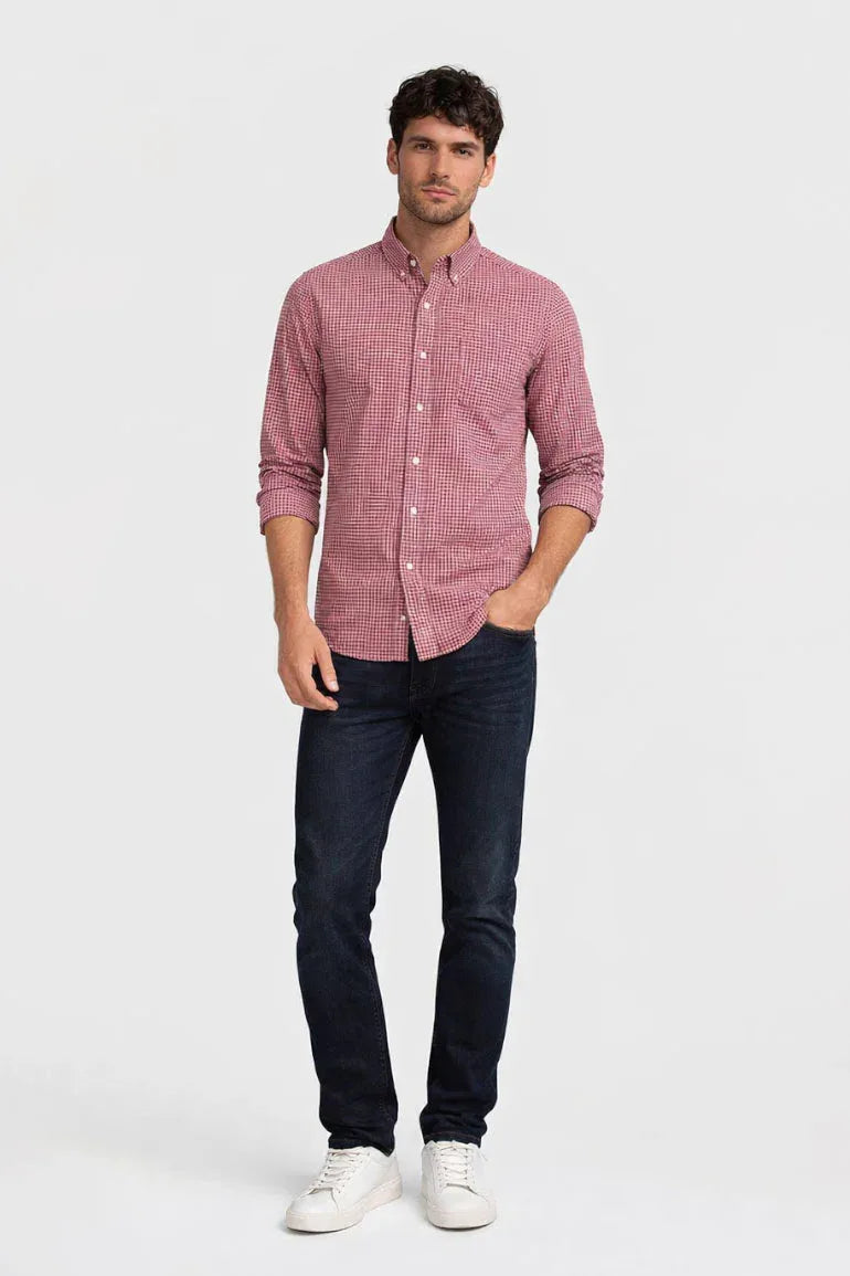 Check Button Down Shirt For Men - Red - MEME