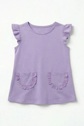 Flutter-Sleeve Ruffle Pocket Tunic For Baby Girl