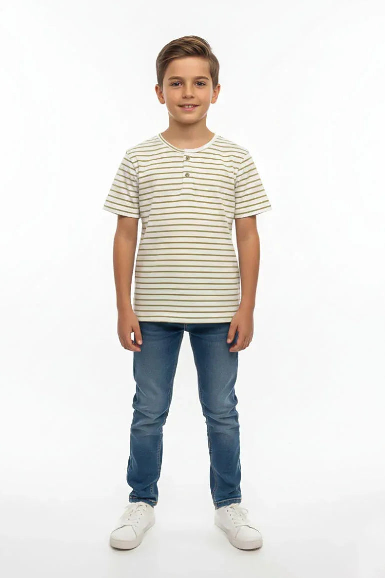 Striped Button Neck T-Shirt for Boy