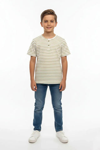 Striped Button Neck T-Shirt for Boy