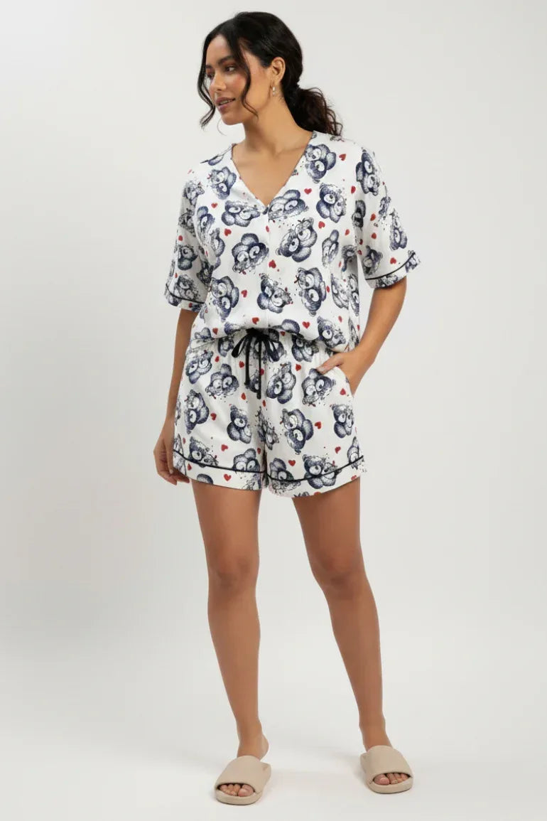 Bear Print Pajama Set For Women