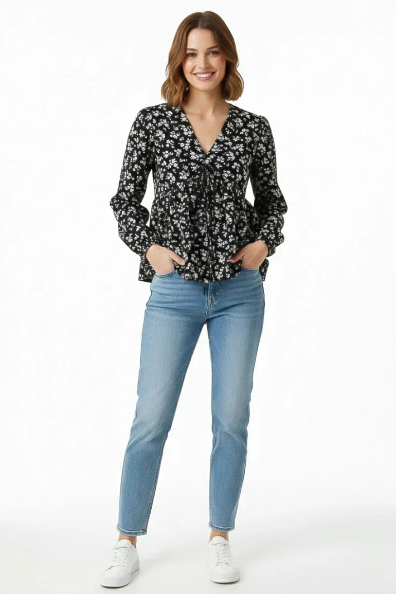 Printed V-Neck Top For Women