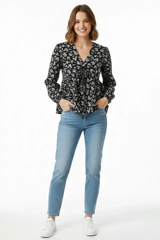 Printed V-Neck Top For Women