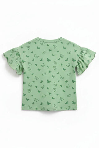 Butterfly Print Ruffle Sleeve T-Shirt for Baby Girl