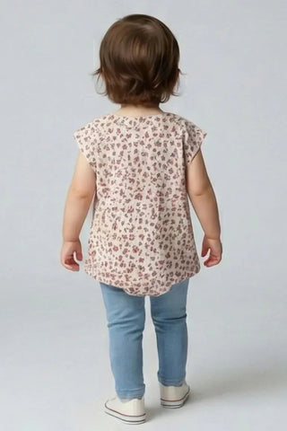 Floral Printed Cap Sleeve For Baby Girl