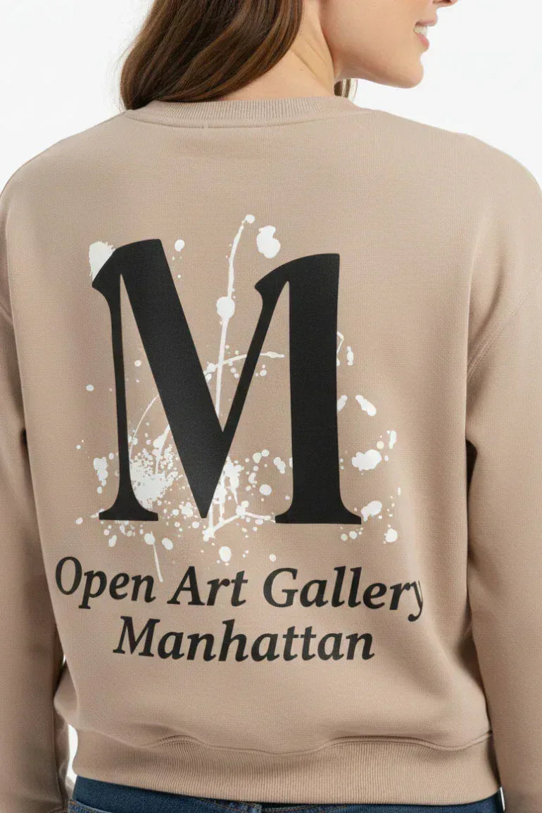 Minimal Logo Crewneck Sweatshirt for Women - Beige - MEME