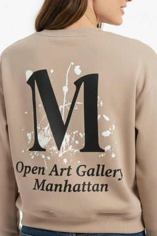 Minimal Logo Crewneck Sweatshirt for Women - Beige - MEME
