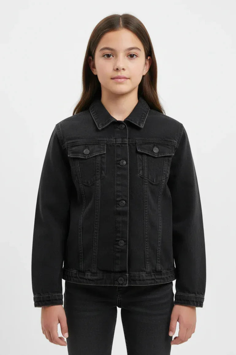 Denim Jacket For Girls - Black