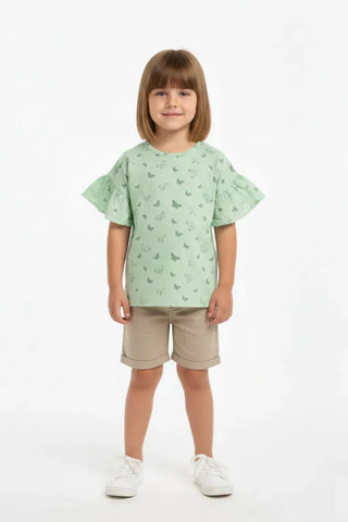 Butterfly Print Ruffle Sleeve T-Shirt for Baby Girl