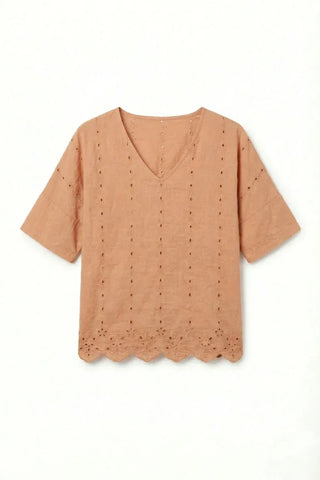V-Neck Eyelet Top For Women