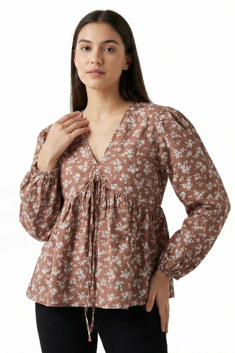 Printed V-Neck Top For Women