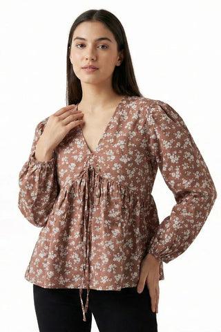 Printed V-Neck Top For Women