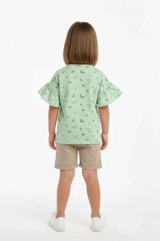 Butterfly Print Ruffle Sleeve T-Shirt for Baby Girl