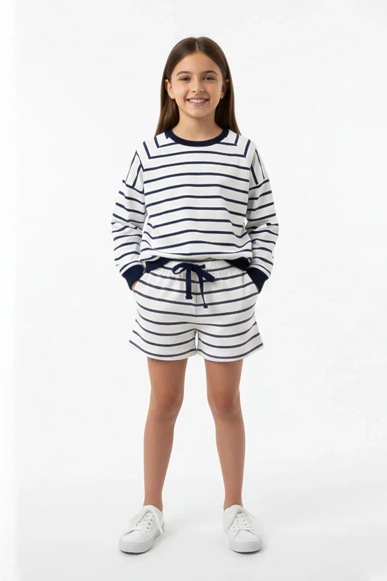 Striped Sweatshirt & Shorts Co-Ord Set for Girl