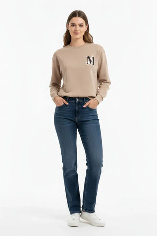 Minimal Logo Crewneck Sweatshirt for Women - Beige - MEME