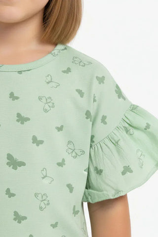 Butterfly Print Ruffle Sleeve T-Shirt for Baby Girl