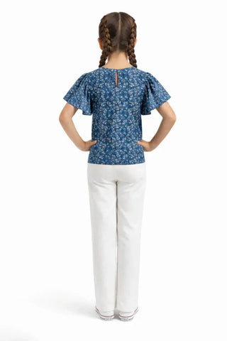 Frills Printed T-Shirt for Girl - Nile Blue