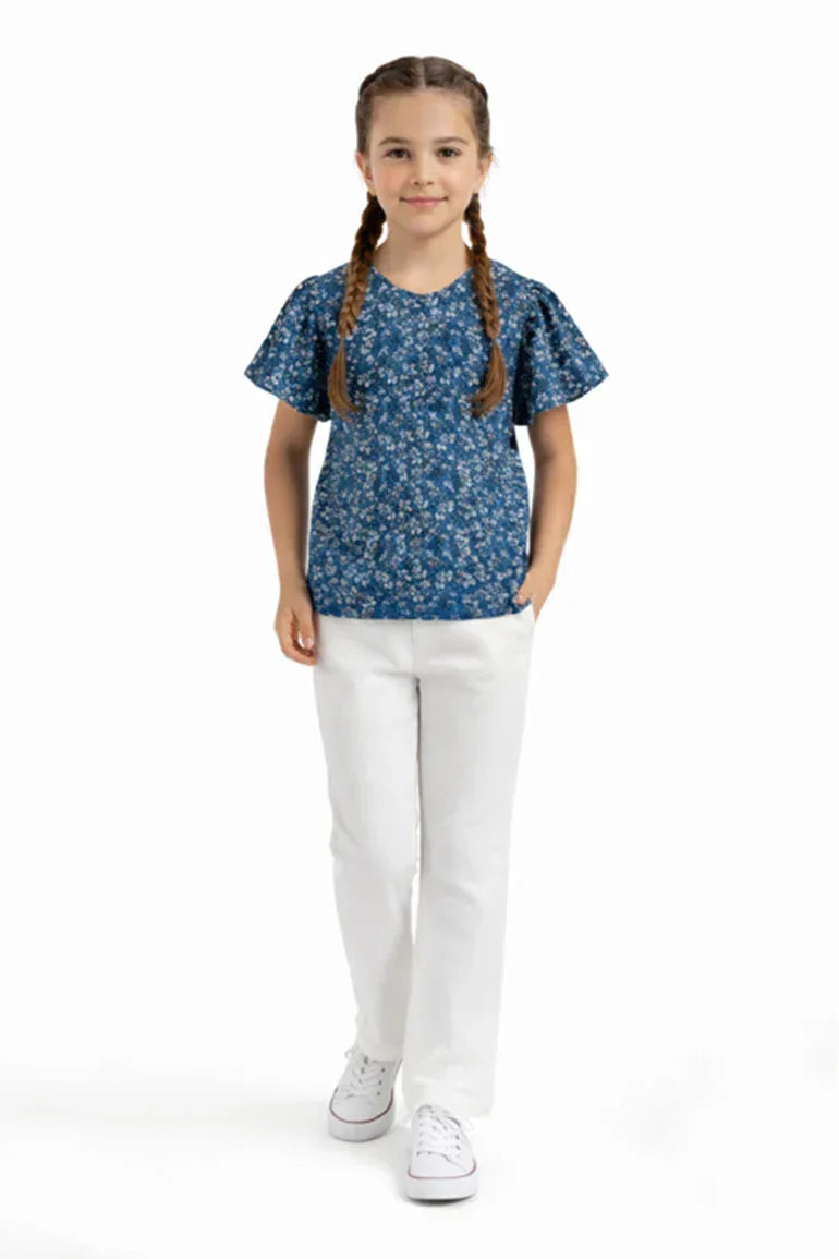 Frills Printed T-Shirt for Girl - Nile Blue