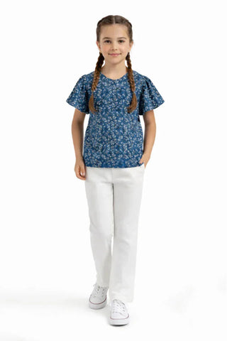 Frills Printed T-Shirt for Girl - Nile Blue