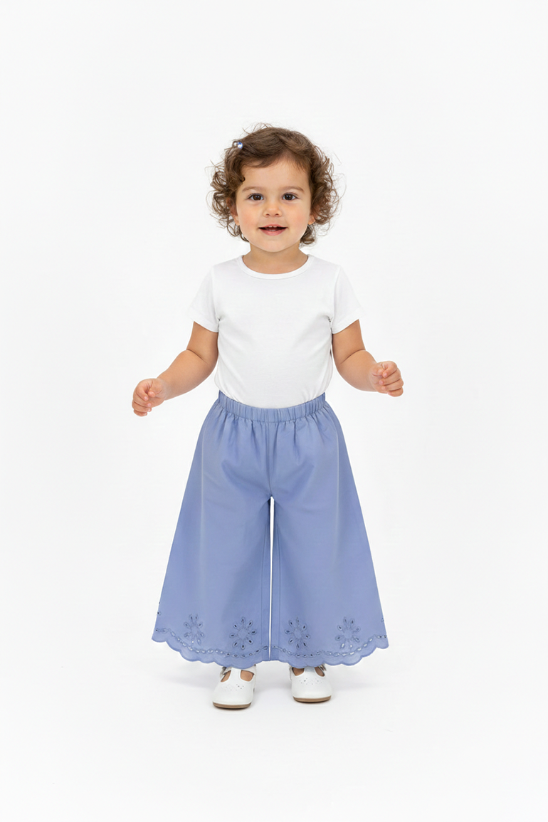 Embroidered Scallop Hem Pants For Baby  Girl