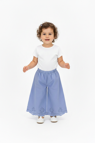 Embroidered Scallop Hem Pants For Baby  Girl
