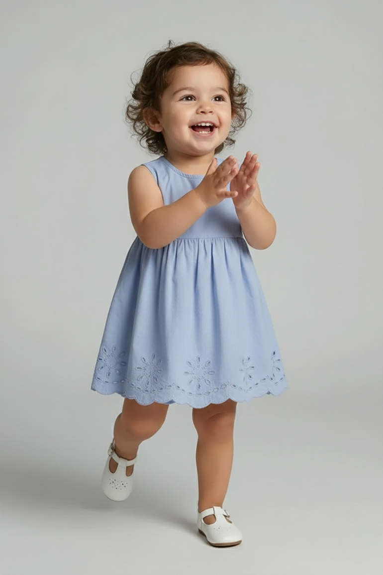 Embroidered Scallop Hem Dress For Baby Girl