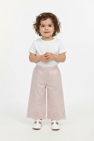 Embroidered Scallop Hem Pants For Baby Girl