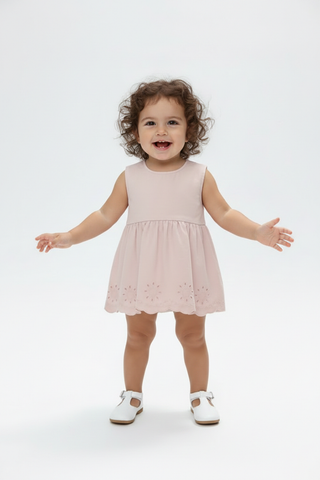 Embroidered Scallop Hem Dress For Baby Girl