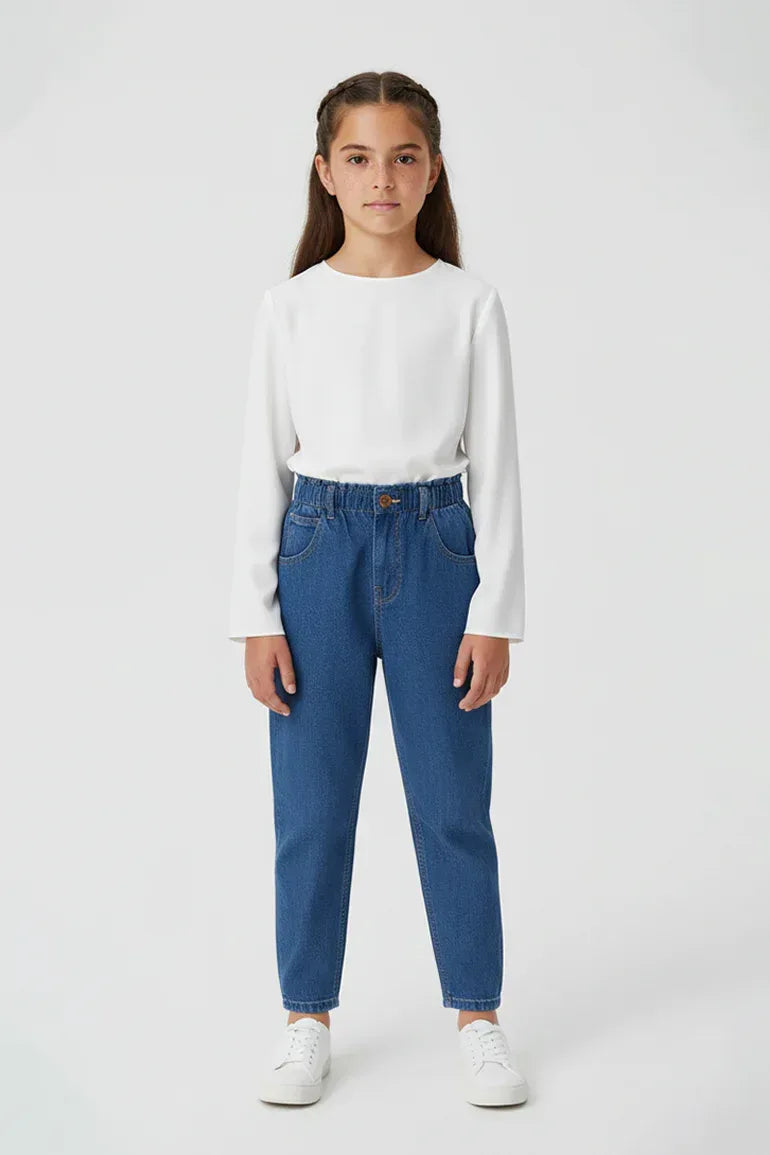 Paper Bag Denim Jeans For Girl