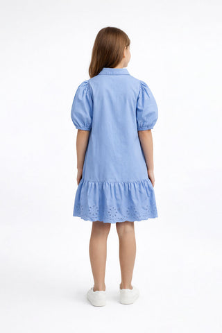 Eyelet Hem Shirt Dress For Girl