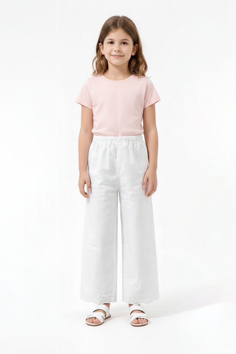 Embroidered Scallop Hem Pants For Girl