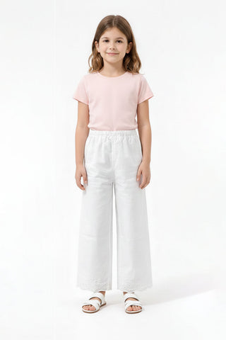 Embroidered Scallop Hem Pants For Girl