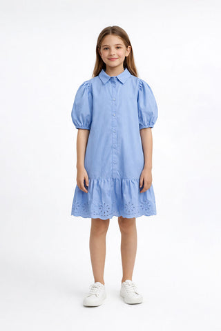 Eyelet Hem Shirt Dress For Girl