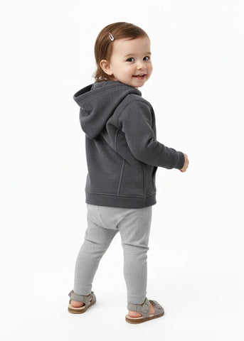 Zip-Up Fleece Hoodie For BabyGirl - Charcoal Grey