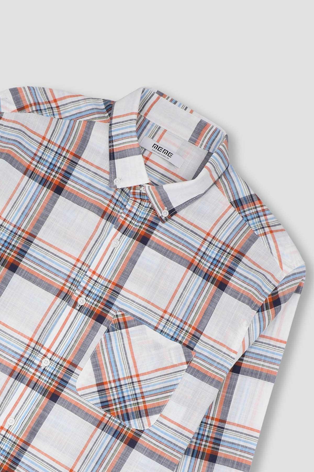 Check Button Down Shirt For Men - White - MEME