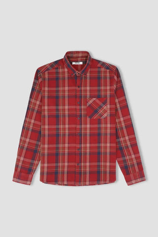 Check Button Down Shirt For Men - Red - MEME