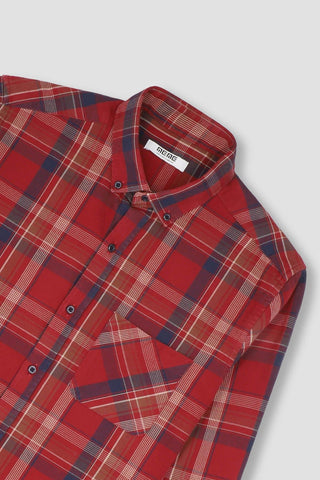 Check Button Down Shirt For Men - Red - MEME