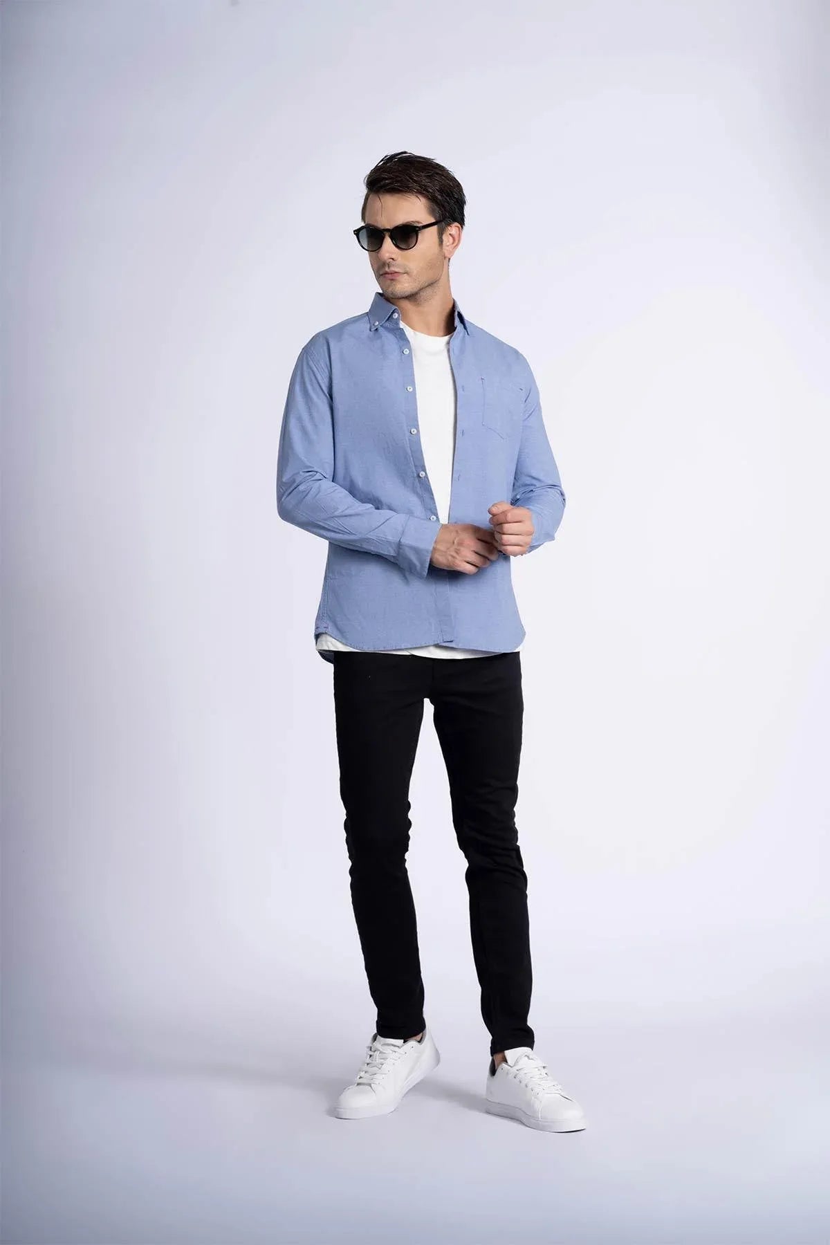 Solid Button Down Shirt For Men - Blue