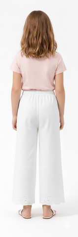 Embroidered Scallop Hem Pants For Girl