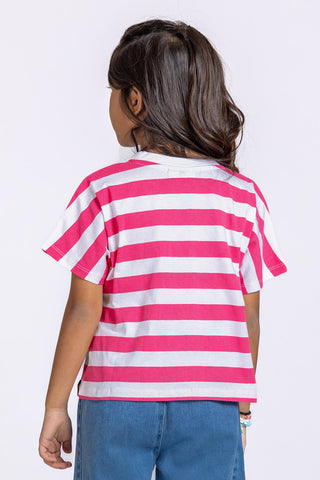 Girls Striped Emoji Tee