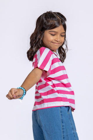Girls Striped Emoji Tee